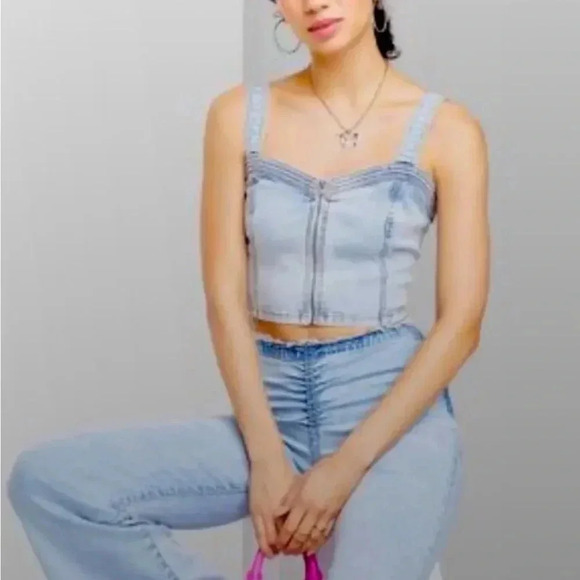 Wild Fable Women's Denim Zip-Front Corset Tank Top - Picture 2 of 12